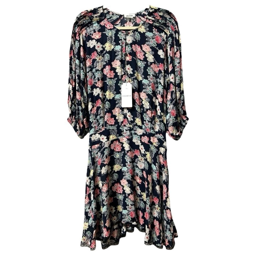Zadig & Voltaire Pink and Green Sundress with Bishop Sleeves